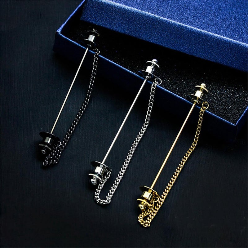 WCRAZYE Chain Lapel Pin Collar Bar Tassel Brooch Classic Ball Head Brass Shirt Collar Bar Tie Pins for Men Wedding Business - Image 3